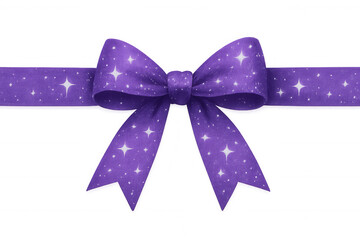 Purple glitter bow and ribbon with sparkling stars, festive gift wrap, magic, dream, celebration, transparent background