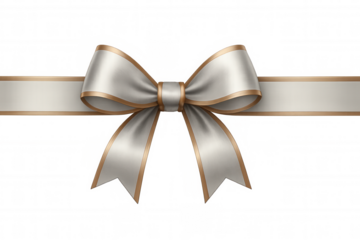 Elegant gift ribbon with tied bow for presents, wrapping, and celebrations, featuring white and gold design
