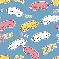 Seamless Pattern, Cute, Kawaii Sleep Masks and Zzz's - Adorable Sleep Accessories Illustration