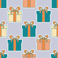 Seamless Pattern Cute and Kawaii Gift Boxes with Ribbons for Holiday Celebrations