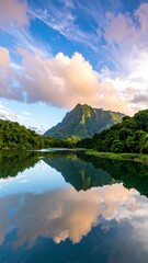 Serene mountain lake reflection