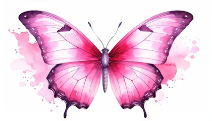 A vibrant, watercolor-style depiction of a butterfly with pink and purple hues