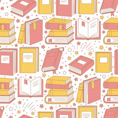 Seamless Pattern of Cute Kawaii Books Delightful Design for Creative Projects