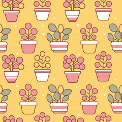 Cute Kawaii Seamless Pattern Adorable Potted Plants in a Delightful Design