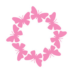 Simple pink circle butterfly icon isolated flat style design.