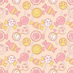Seamless Pattern of Cute Kawaii Candies A Delightful Sweet Treat Design for All Occasions