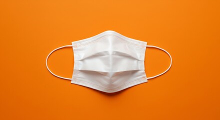 White medical mask on an orange background for health and safety concepts