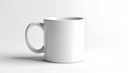 Obraz premium Plain white ceramic mug with handle against a clean, bright white backdrop