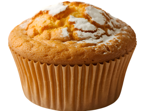 Individual Muffin with Powdered Sugar in Brown Paper Liner