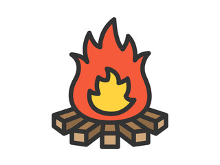 焚き火のアイコン（線画カラー）のイラスト