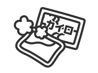 使い捨てカイロとパッケージのアイコン（線画）のイラスト