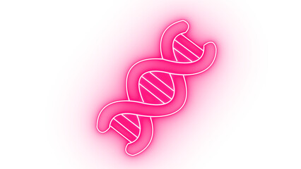 abstract digital illustration of a glowing neon dna double helix structure symbolizing genetics and science with a vibrant pink and purple gradient background isolated on transparent background