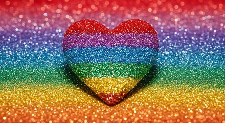 Glittering rainbow heart on sparkling background for celebration and love