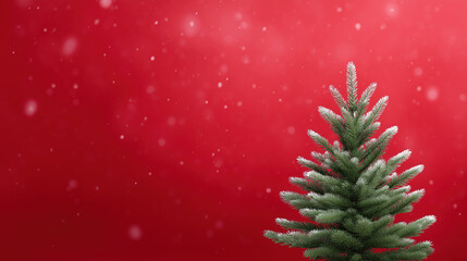 Christmas tree adorned with snowflakes stands against a vibrant red background, creating a festive atmosphere perfect for holiday celebrations and seasonal decorations
