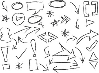 Hand Drawn Arrows and Sketch Symbols Vector Doodle Icon Set