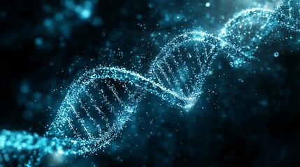 Glowing DNA helix, science background, research