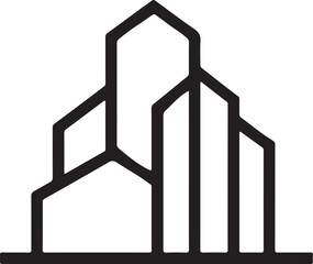 Cityscape Buildings Black and White Icon with Long Shadow