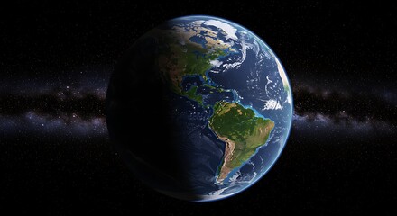 Planet earth in space global view of continents and oceans against black background