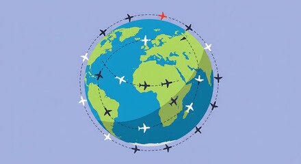 Global travel concept illustration with airplanes circling the world