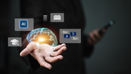 AI Brain Hologram for Education and Language Translation, Digital Learning