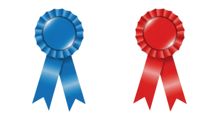 Blue and Red Rosette Ribbons award isolated on a transparent background