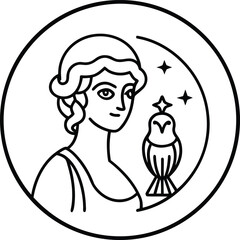 greek goddess athena with owl mandala illustration on transparent background