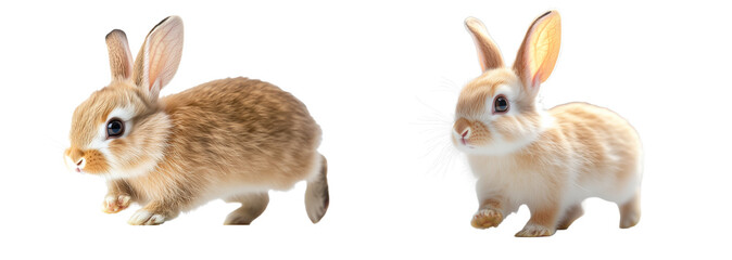 Set of Rabbit Isolated on Transparent Background. PNG.
