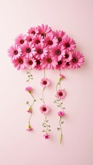 Floral Cloud Made of Pink Daisies on Pastel Background