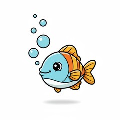 Cute cartoon fish swimming underwater with bubbles for children's books