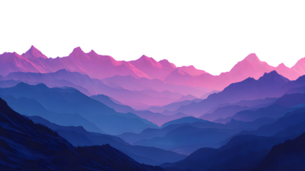Layered mountain range, isolated on transparent background
