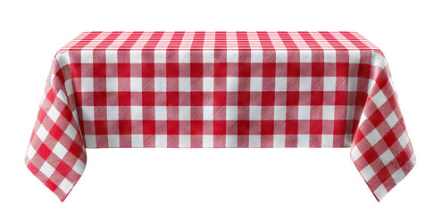 Fototapeta premium Red and white checkered tablecloth, isolated on transparent cutout background