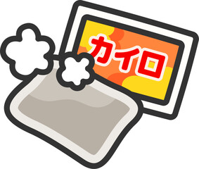 使い捨てカイロとパッケージのアイコン（線画カラー）のイラスト
