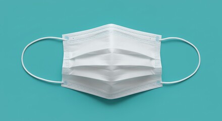 White protective face mask isolated on a blue background with copy space