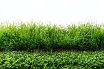 Fototapeta premium Lush green Grass and ground cover fill the foreground of a serene field on a sunny day, blurring into the distance