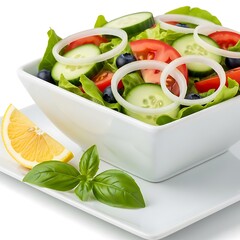 Fresh garden salad with tomatoes cucumbers onions and blueberries