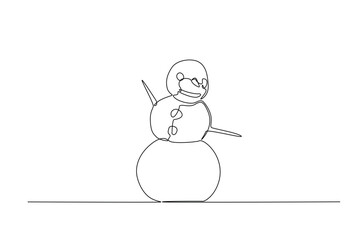 Snowman in continuous one line drawing. Single line art illustration of winter snowman. Editable vector.
