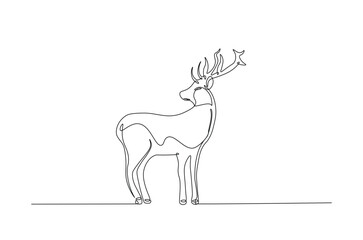 Deer or reindeer in continuous one line drawing. Single line art illustration of deer animal. Editable vector.
