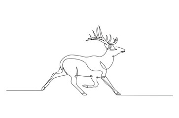 Deer or reindeer in continuous one line drawing. Single line art illustration of deer animal. Editable vector.