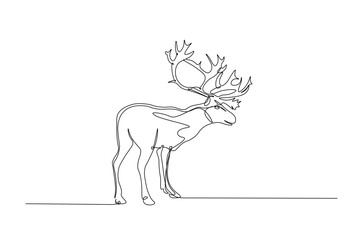 Deer or reindeer in continuous one line drawing. Single line art illustration of deer animal. Editable vector.