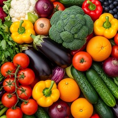 Vibrant assortment of fresh healthy vegetables and fruits displayed together