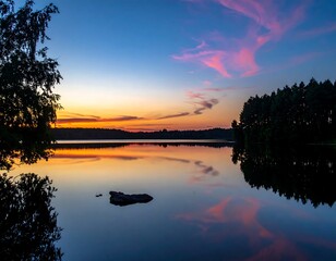 Serene sunset over a calm lake