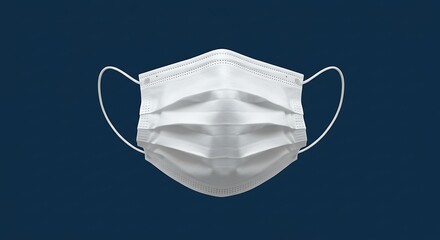 White surgical mask isolated on a dark blue background protection concept