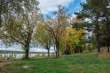 Autumn natural parkland on the riverbank.