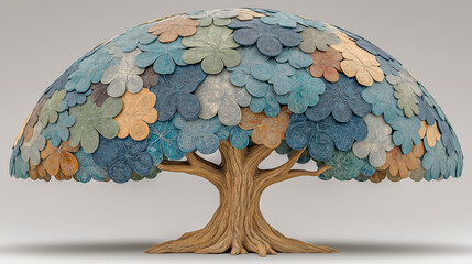 Artistic Sculpture of Tree with Colorful Leaves