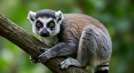 Obraz premium Ring tailed lemur perched on a tree branch wildlife portrait natural environment