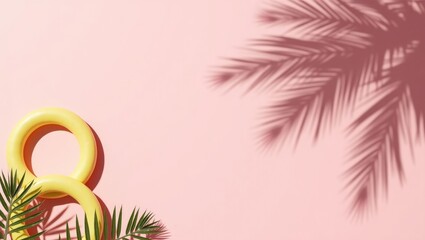 Summer Minimalist Background with Palm Shadow and Inflatable Rings