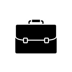 A simple black silhouette of a briefcase with a handle and two clasps isolated on white background isolated on transparent background