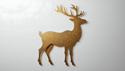 Golden Glitter Reindeer or Stag Cutout Ornament with Large Antlers on a Clean White Background for Elegant Christmas Design and Seasonal Advertising
