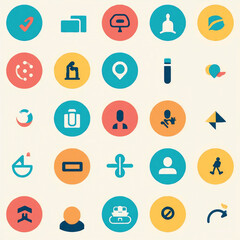 A collection of colorful, flat icons representing diverse concepts and actions, perfect for digital interfaces and design projects