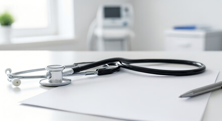 A Stethoscope and Pen on a Doctor's Clean Desk